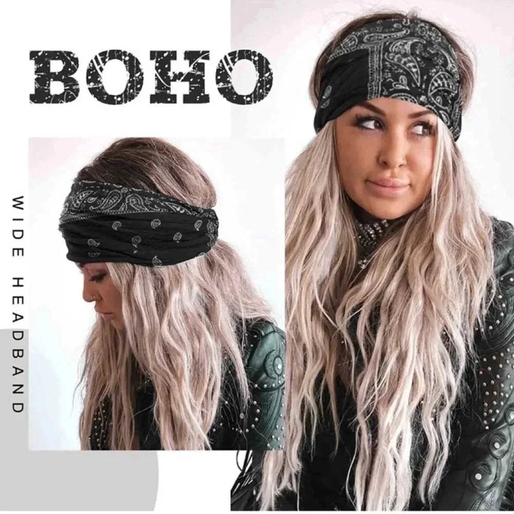 Black Bohemian paisley Print Headband
